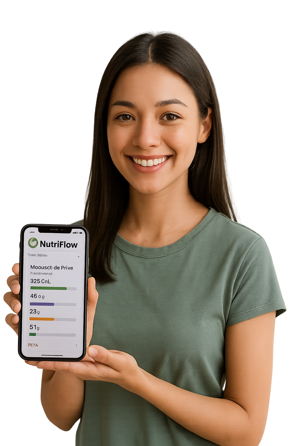 Usuária segurando celular com NutriFlow